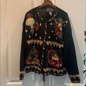 Vintage beaded embroidery UGLY Christmas cardigan